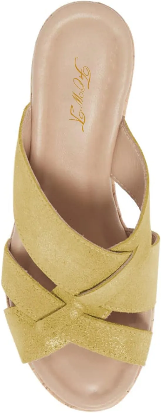 FOWT Women’s Cork Wedge Sandals Cross Strappy High Platform Open Toe Slippers Slip-On Chunky Heels Wide Width Available Shoes Outdoor Beach Casual Size 4-16 US