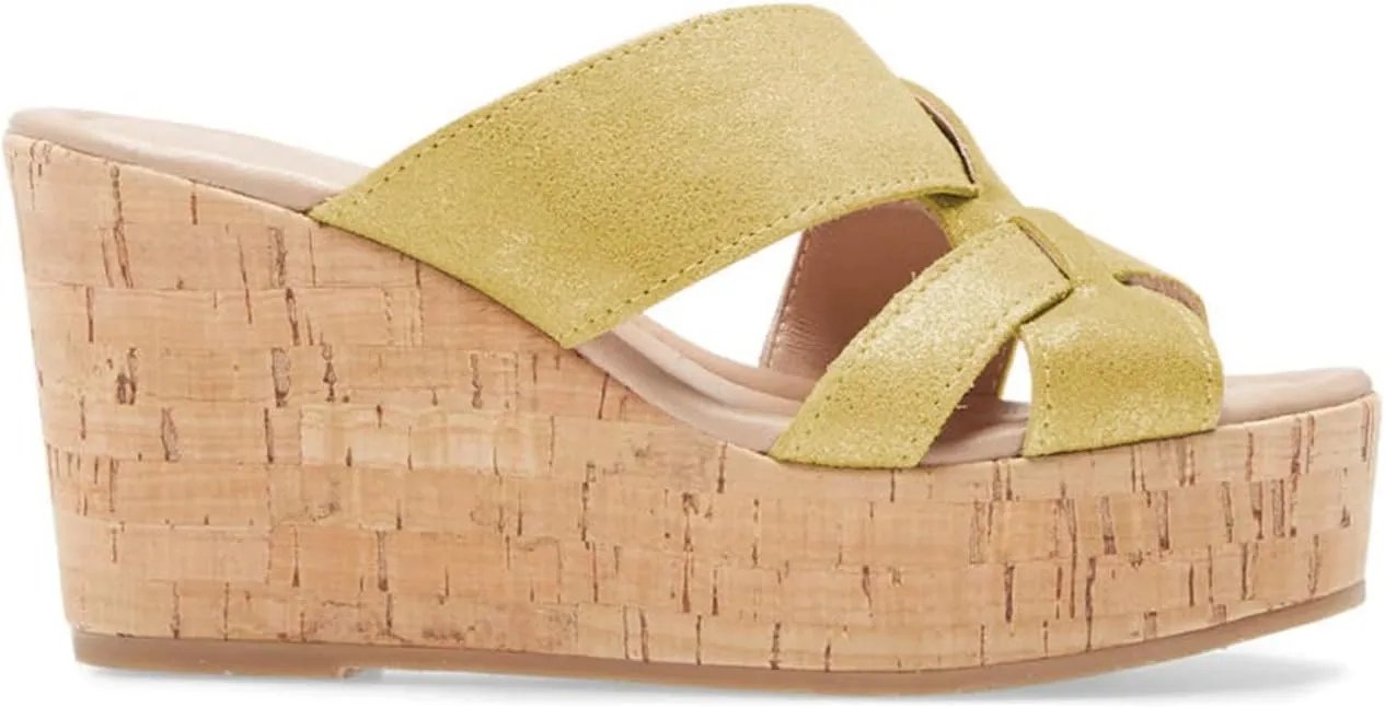 FOWT Women’s Cork Wedge Sandals Cross Strappy High Platform Open Toe Slippers Slip-On Chunky Heels Wide Width Available Shoes Outdoor Beach Casual Size 4-16 US