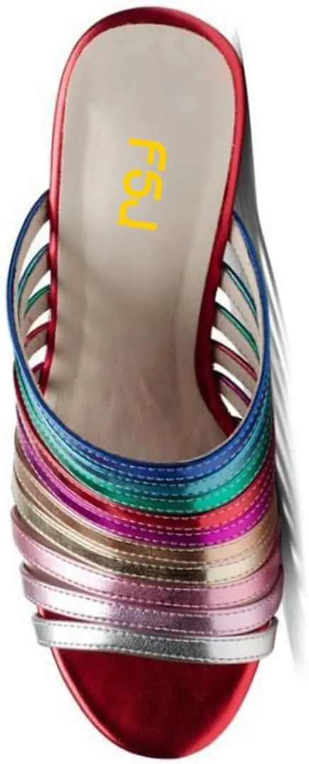 FSJ Women Open Toe High Heel Mules Platform Clogs Slip On Studded Wedges Sandals Strappy Slide Casual Backless Slippers Shoes Size 4-16 US