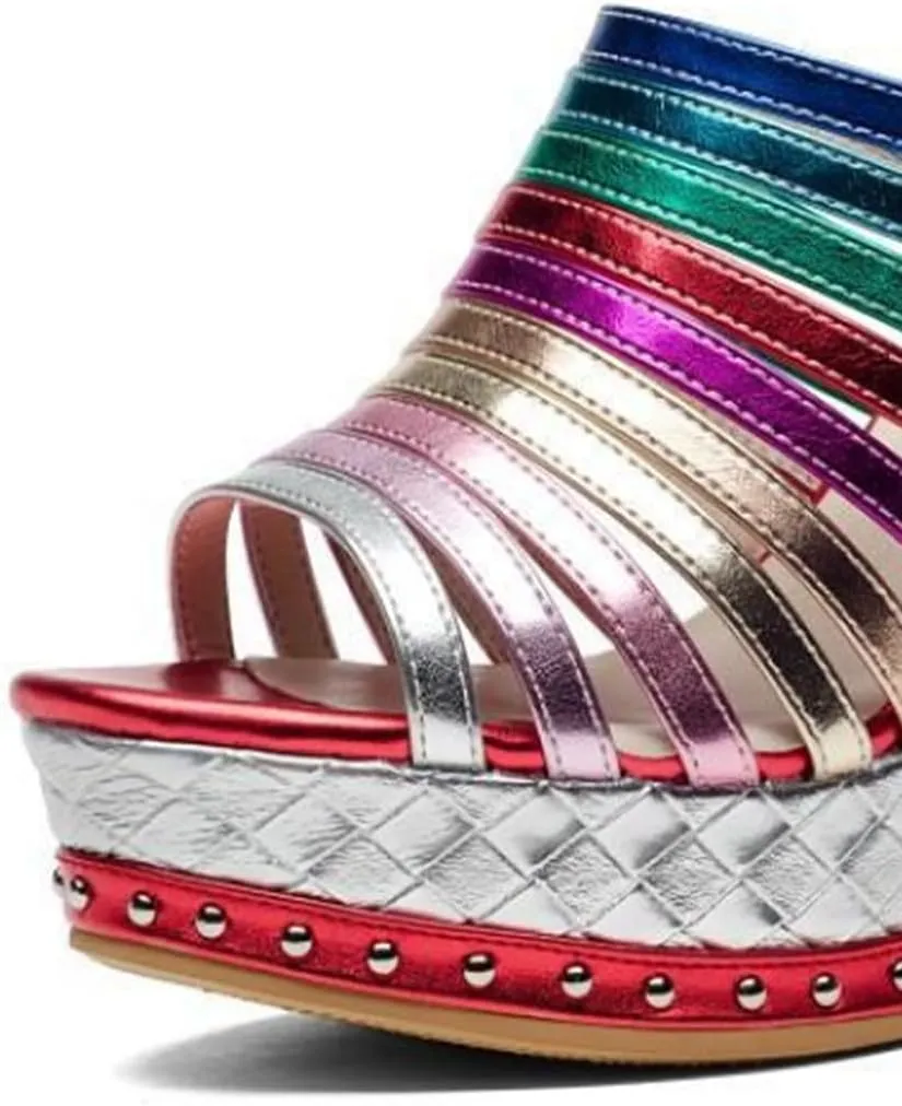 FSJ Women Open Toe High Heel Mules Platform Clogs Slip On Studded Wedges Sandals Strappy Slide Casual Backless Slippers Shoes Size 4-16 US