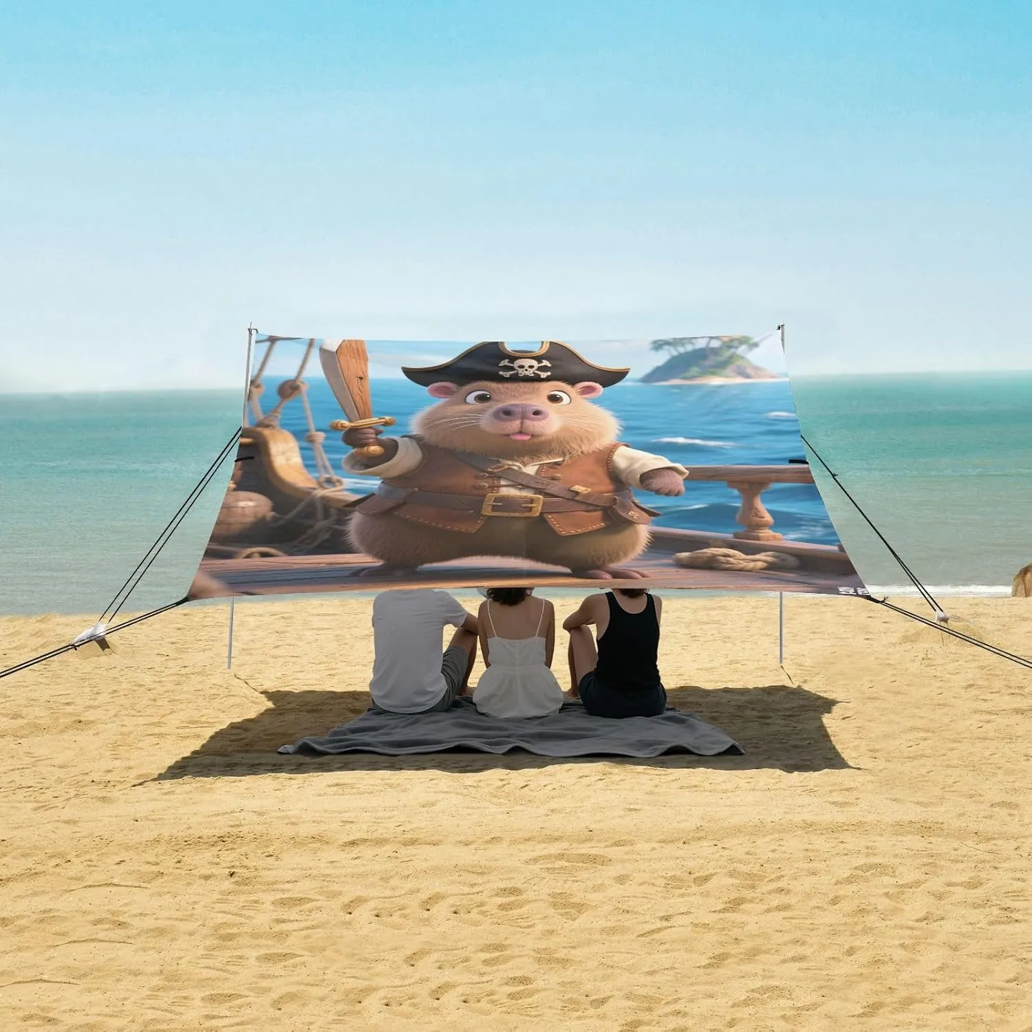 Funny Pirate Capybara Beach Camping Tent Sun Shelter for Whole Family, Beach Shade Canopy with UPF50  UV Protection,Easy Set Up and Carry,Outdoor Shade for Trips, Fishing, Backyard Fun Picnics