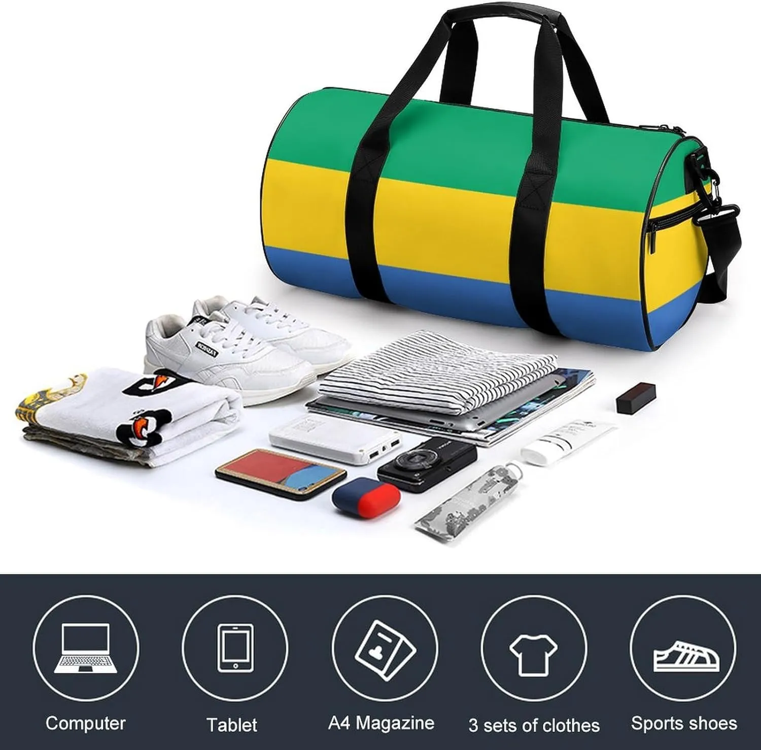Gabon Flag Gym Bag with Wet Pocket Travel Duffel for Boys Girls Weekender Overnight
