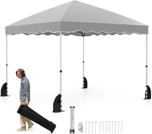 Goplus 10 X 10 FT Pop up Canopy Tent, Portable Foldable Outdoor Patio Shelter w/Wheeled Bag, 8 Stakes, 4 Anchors, 4 Wind Ropes, 4 Sandbags, Heavy-Duty Commercial Party Event Camping Tent, Easy (Grey)