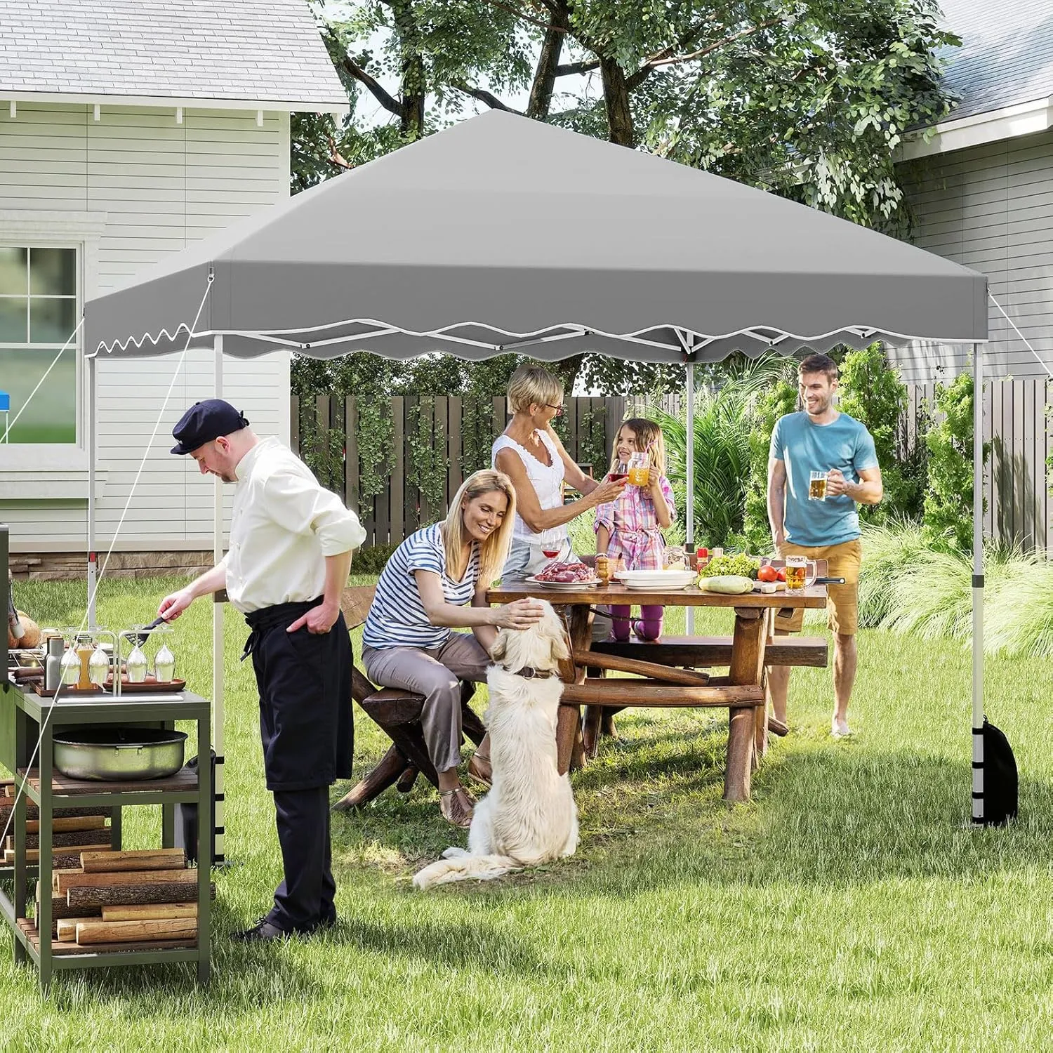 Goplus 10 X 10 FT Pop up Canopy Tent, Portable Foldable Outdoor Patio Shelter w/Wheeled Bag, 8 Stakes, 4 Anchors, 4 Wind Ropes, 4 Sandbags, Heavy-Duty Commercial Party Event Camping Tent, Easy (Grey)