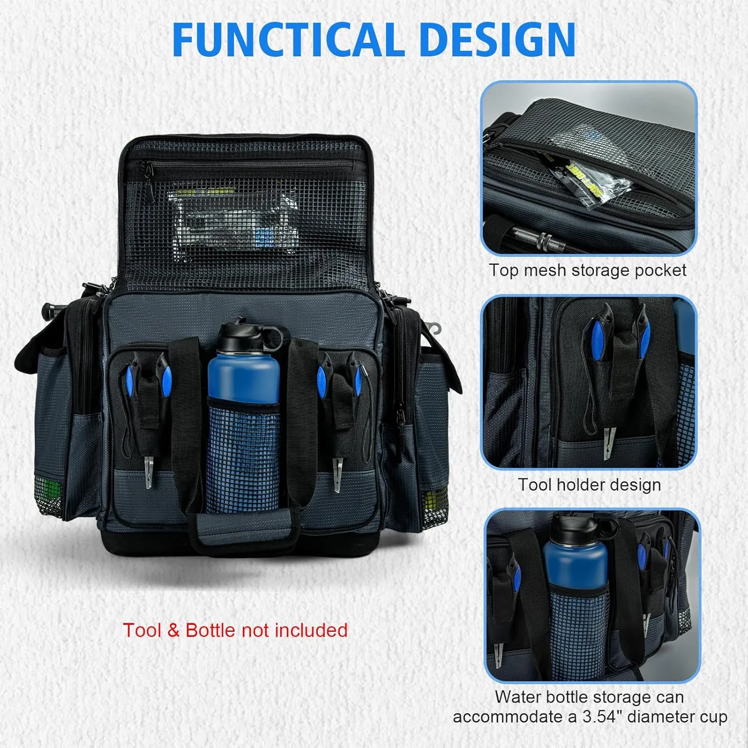 Goture Large Tackle Bag,600D Water Resistant Saltwater Fishing Gear Bag with IPX5 EVA Bottom,SBS Zippers,Store Up to 6PCS 3700 Plus 3PCS 3600 Tackle Trays,Gifts for Men-Gray