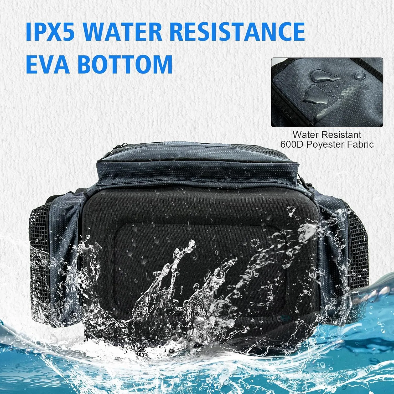 Goture Large Tackle Bag,600D Water Resistant Saltwater Fishing Gear Bag with IPX5 EVA Bottom,SBS Zippers,Store Up to 6PCS 3700 Plus 3PCS 3600 Tackle Trays,Gifts for Men-Gray