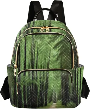 Green Forest Path Mini Backpack for Women Quilted Small Backpack Purse Causal Daypack for Travel, M