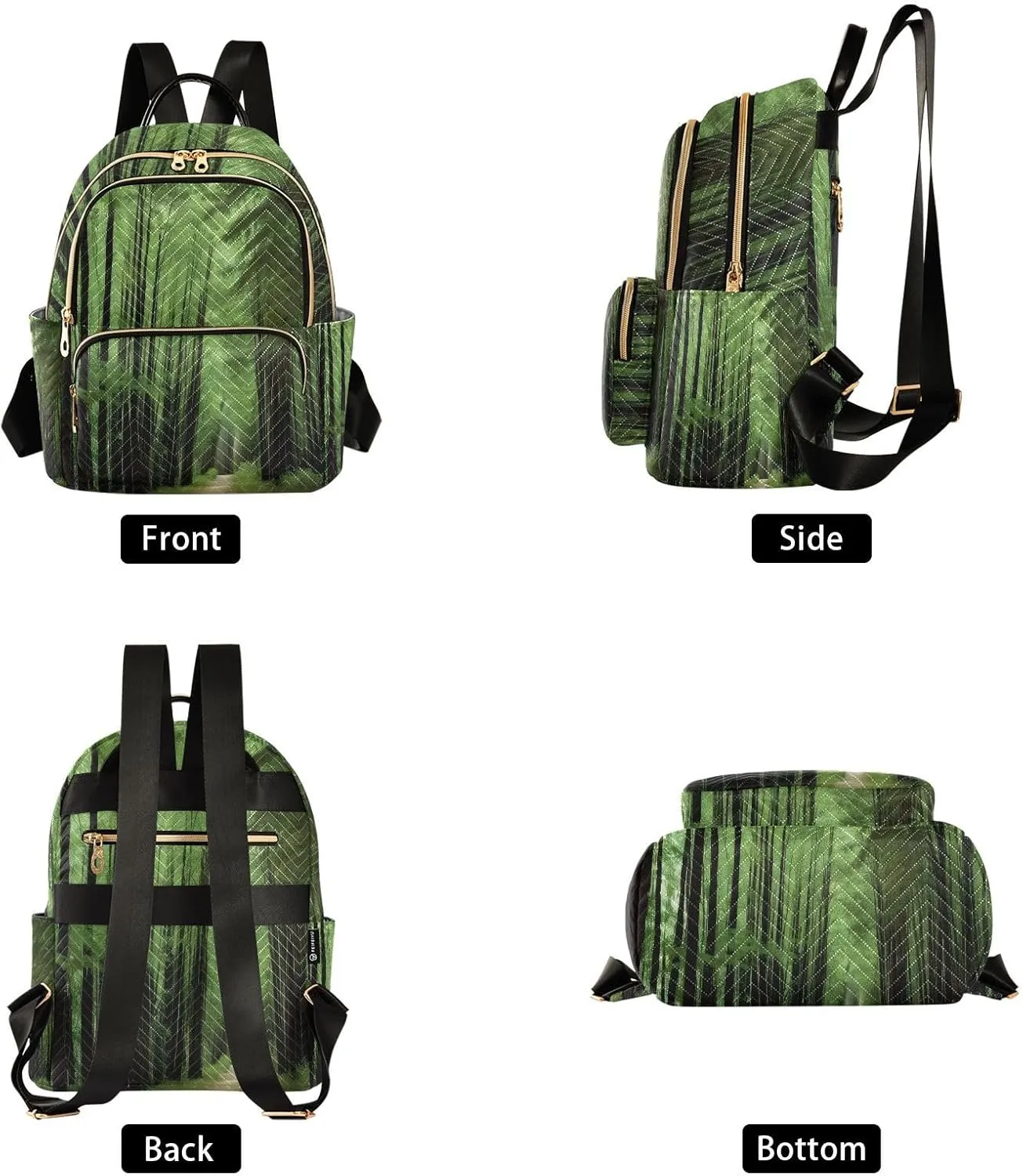 Green Forest Path Mini Backpack for Women Quilted Small Backpack Purse Causal Daypack for Travel, M