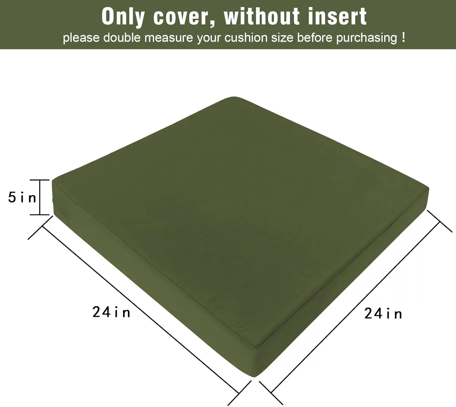 GUEGLSA Replacement Outdoor Cushion Covers 24x24x5 inch, Waterproof Patio Seat Cushion Slipcovers, Chair Cushion Slip Cover, Set of 2, Green