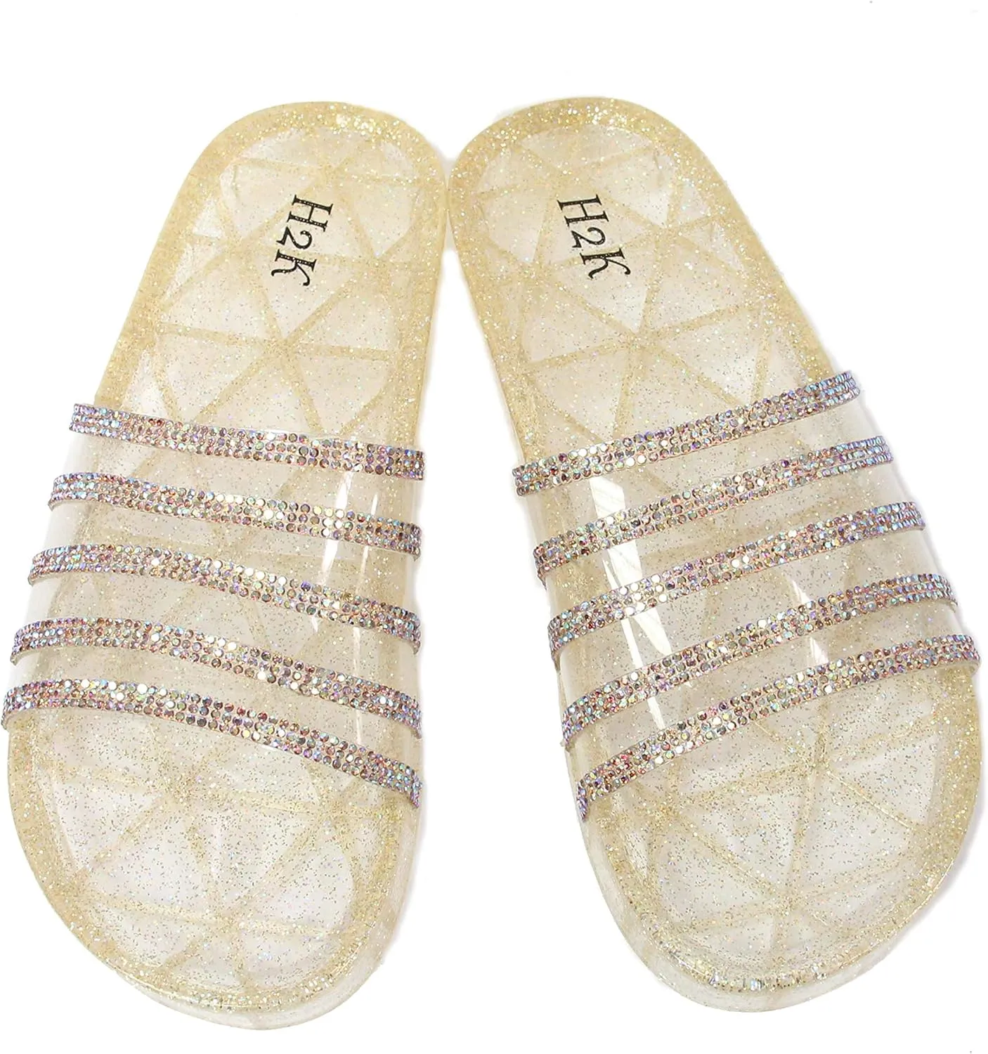 H2K Womens Jelly Glitter Summer Slide Sandals Flip Flops (Adults)