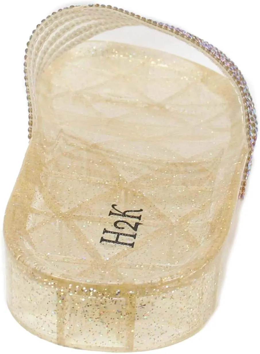 H2K Womens Jelly Glitter Summer Slide Sandals Flip Flops (Adults)