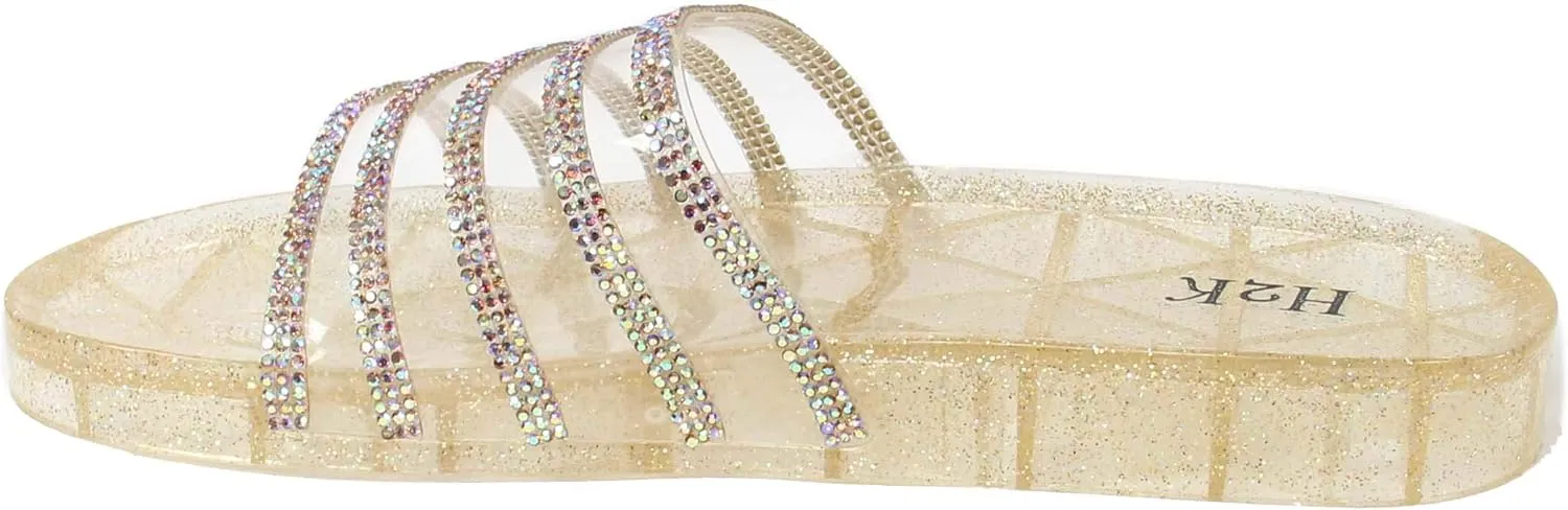 H2K Womens Jelly Glitter Summer Slide Sandals Flip Flops (Adults)