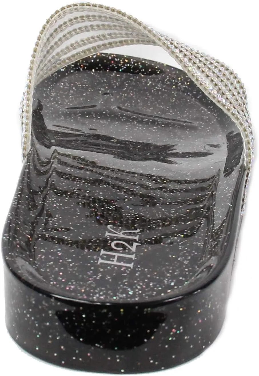 H2K Womens Jelly Glitter Summer Slide Sandals Flip Flops (Adults)