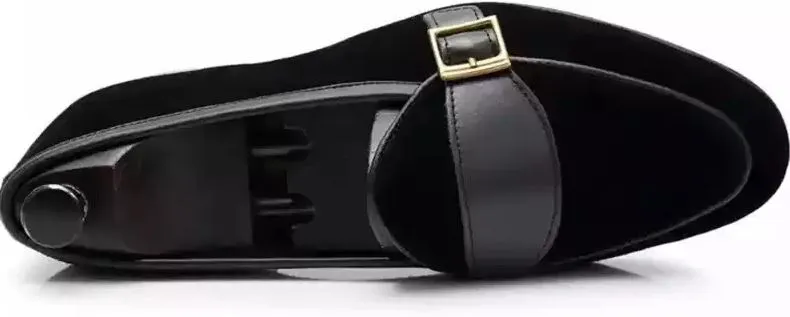 Handmade Men's Black Suede Monk Loafers Slip-On Shoes