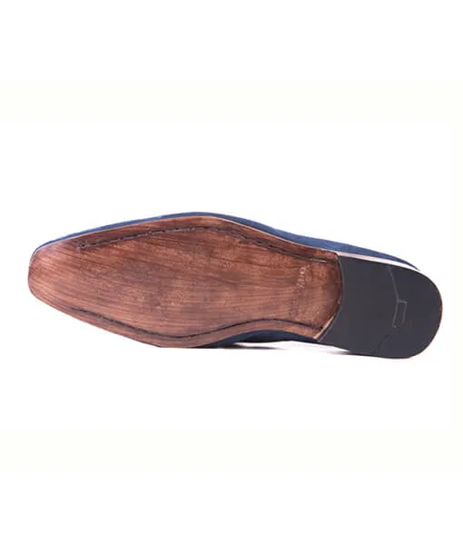 Handmade Navy Blue Suede Leather Tassel Loafers for Men