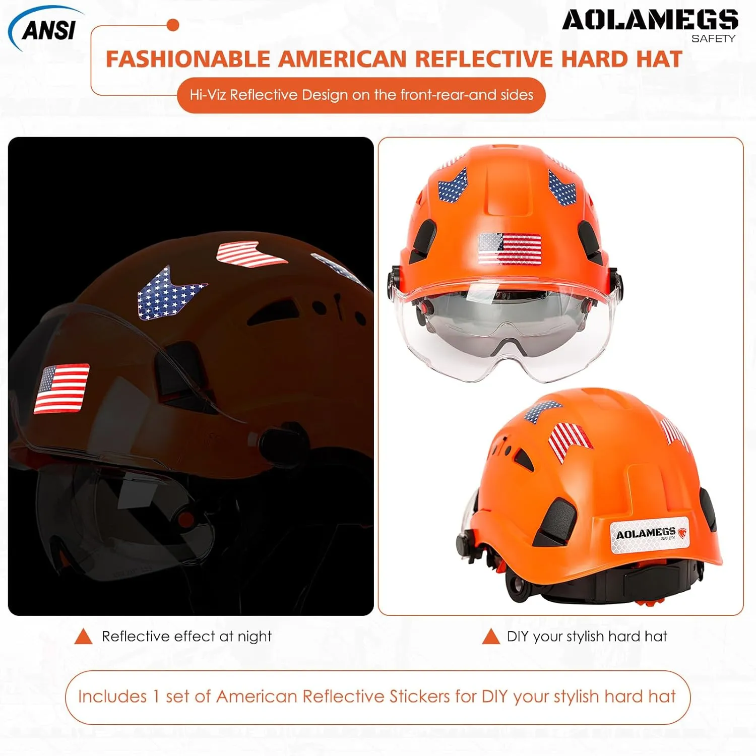 Hard Hats Construction OSHA Approved With Double Visor - Cascos De Construccion Vented Hard Hat With Clear and Tinted Visor Construction Safety Helmet Hat With Chin Straps 6pt Suspension