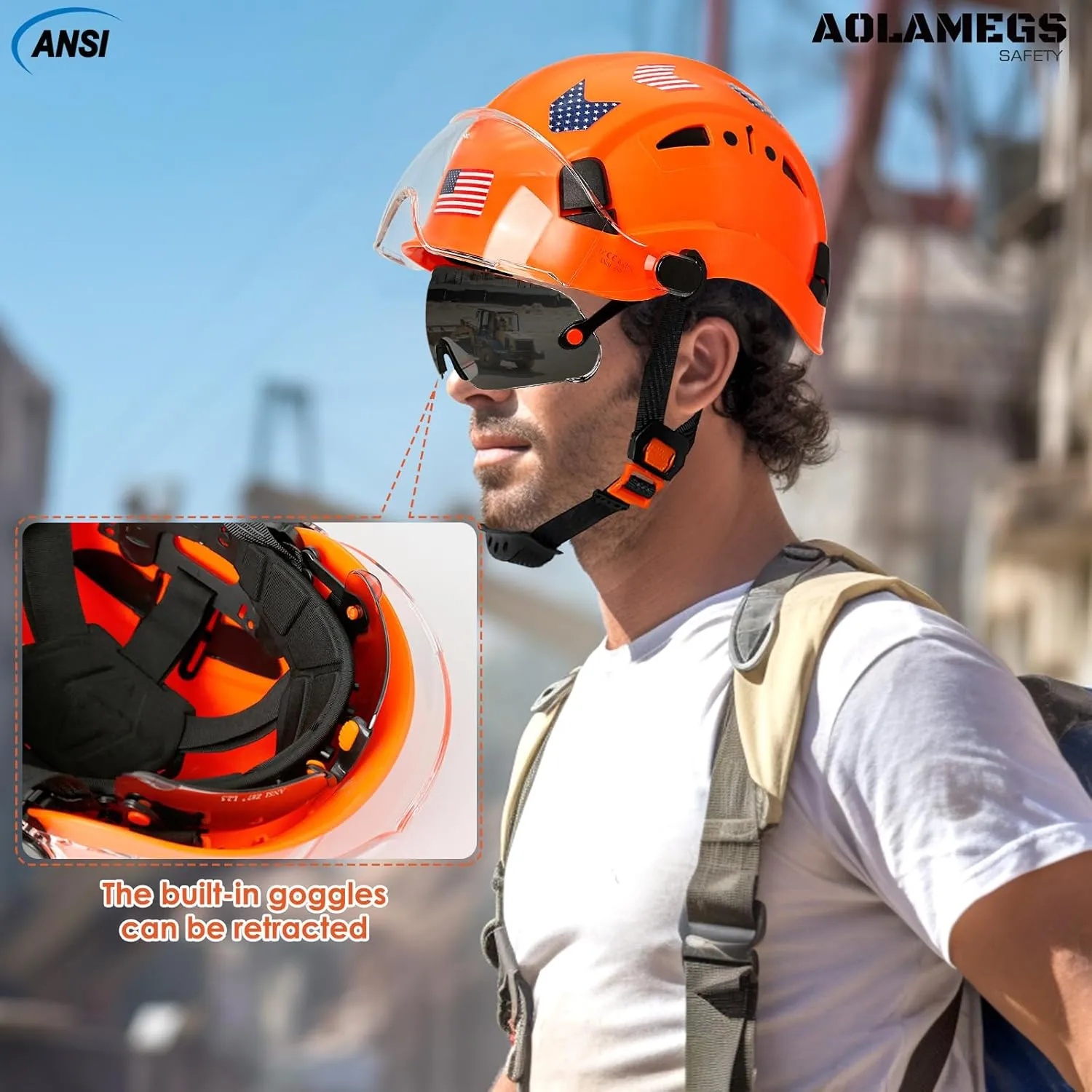 Hard Hats Construction OSHA Approved With Double Visor - Cascos De Construccion Vented Hard Hat With Clear and Tinted Visor Construction Safety Helmet Hat With Chin Straps 6pt Suspension
