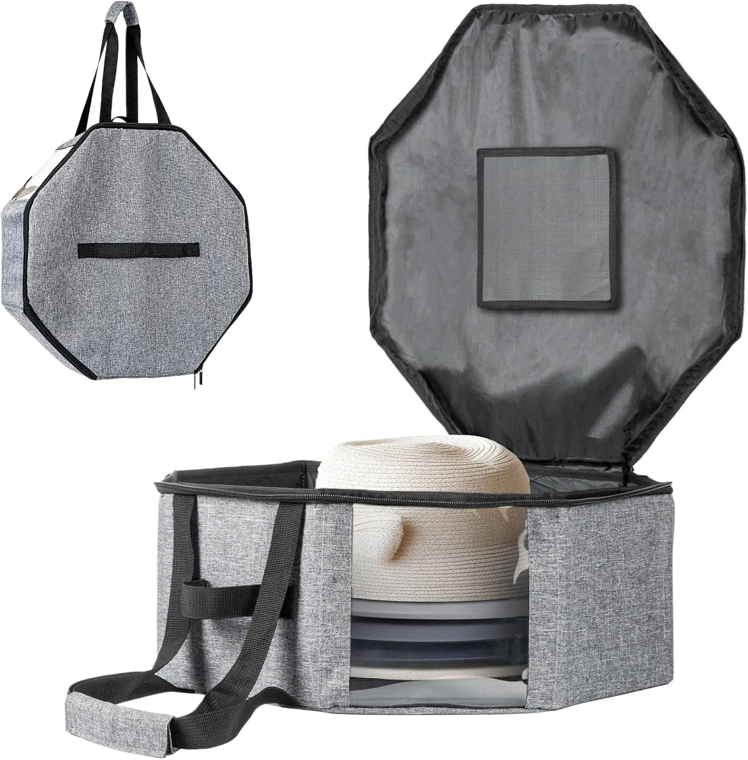Hat Box, Hat Boxes for Women Storage, Collapsible Cowboy Cap Storage with Viewing Window for Travel, Cap Bag for Women and Men Organizer Case with Handle