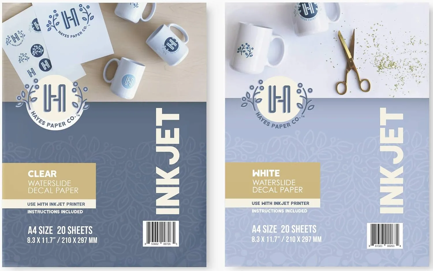 Hayes Paper, Bundle Waterslide Decal Paper Inkjet Clear and White 40 Sheets Printable Water Slide Decals of A4 Size