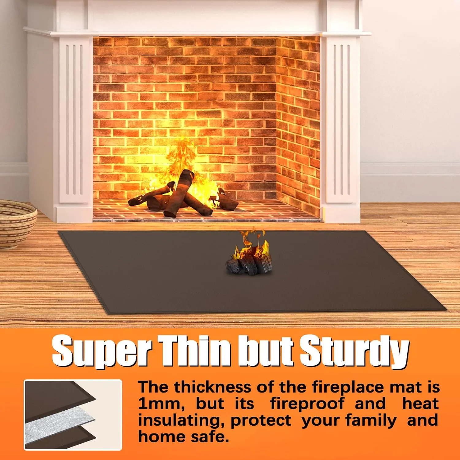 Hearth Rugs for Fireplaces Fire Resistant, 42 x 24 x 0.04 inch Fireproof Fireplace Mat Hearth Rug, Hearth Pads for Wood Stove Fireplace Indoor Outdoor, Protect Floors Carpets from Sparks Embers-Brown