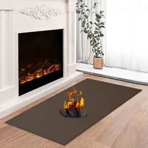 Hearth Rugs for Fireplaces Fire Resistant, 42 x 24 x 0.04 inch Fireproof Fireplace Mat Hearth Rug, Hearth Pads for Wood Stove Fireplace Indoor Outdoor, Protect Floors Carpets from Sparks Embers-Brown