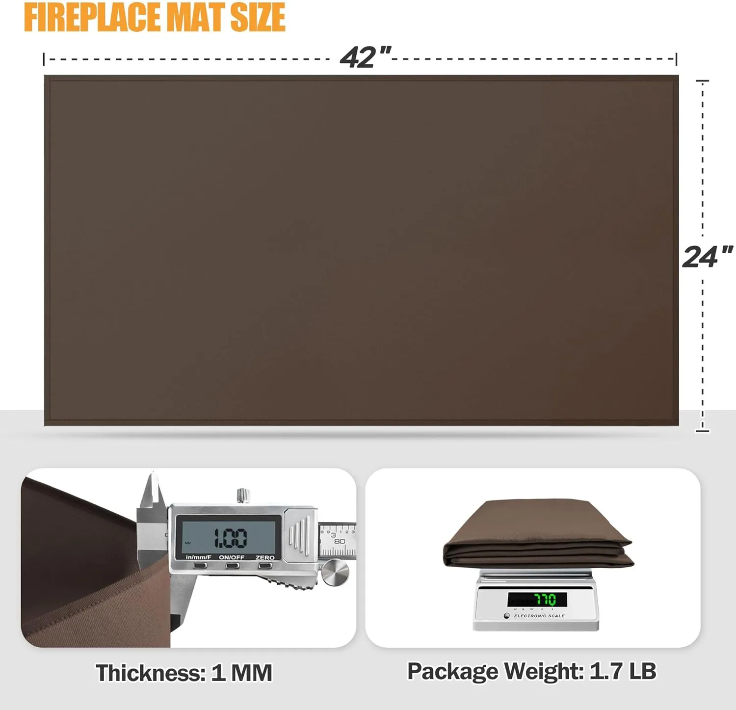 Hearth Rugs for Fireplaces Fire Resistant, 42 x 24 x 0.04 inch Fireproof Fireplace Mat Hearth Rug, Hearth Pads for Wood Stove Fireplace Indoor Outdoor, Protect Floors Carpets from Sparks Embers-Brown