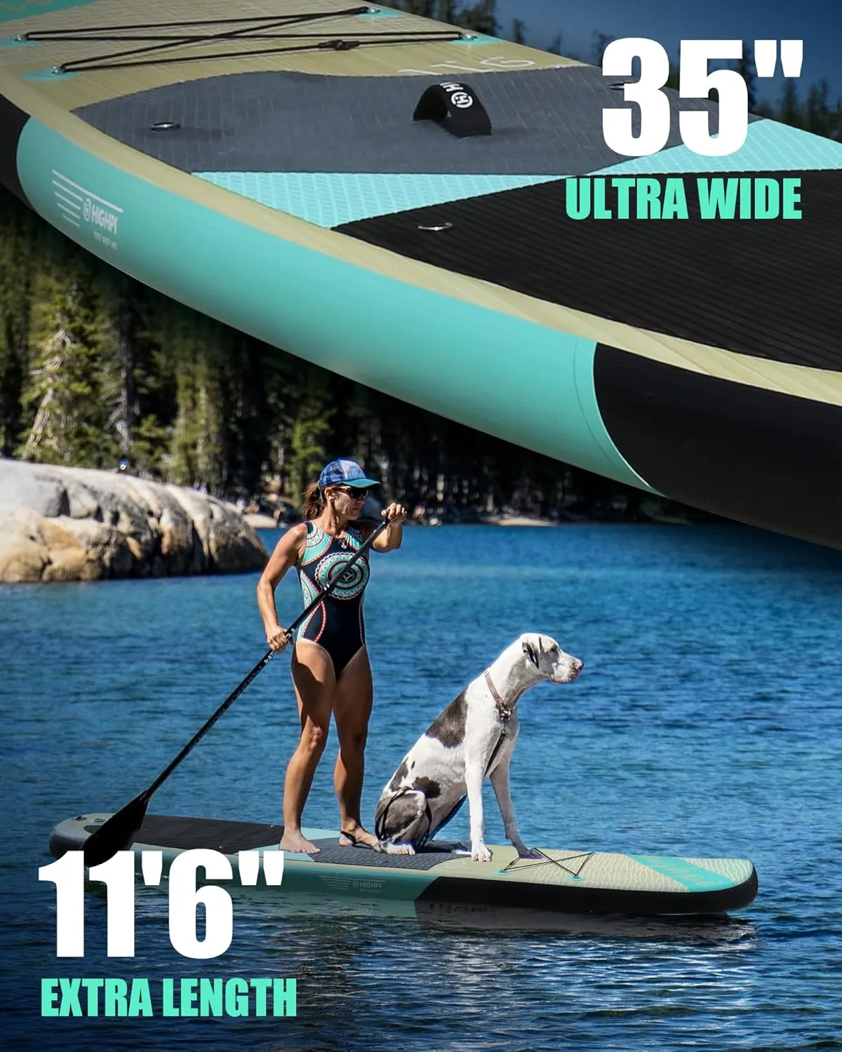 Highpi Inflatable Stand Up Paddle Board Premium SUP Accessories, Backpack, Wide Stance, Surf Control, Non-Slip Deck, Leash, Paddle and Pump, Standing Boat for Youth and Adult