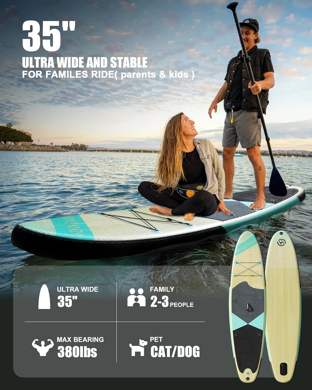 Highpi Inflatable Stand Up Paddle Board Premium SUP Accessories, Backpack, Wide Stance, Surf Control, Non-Slip Deck, Leash, Paddle and Pump, Standing Boat for Youth and Adult