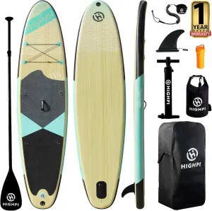 Highpi Inflatable Stand Up Paddle Board Premium SUP Accessories, Backpack, Wide Stance, Surf Control, Non-Slip Deck, Leash, Paddle and Pump, Standing Boat for Youth and Adult