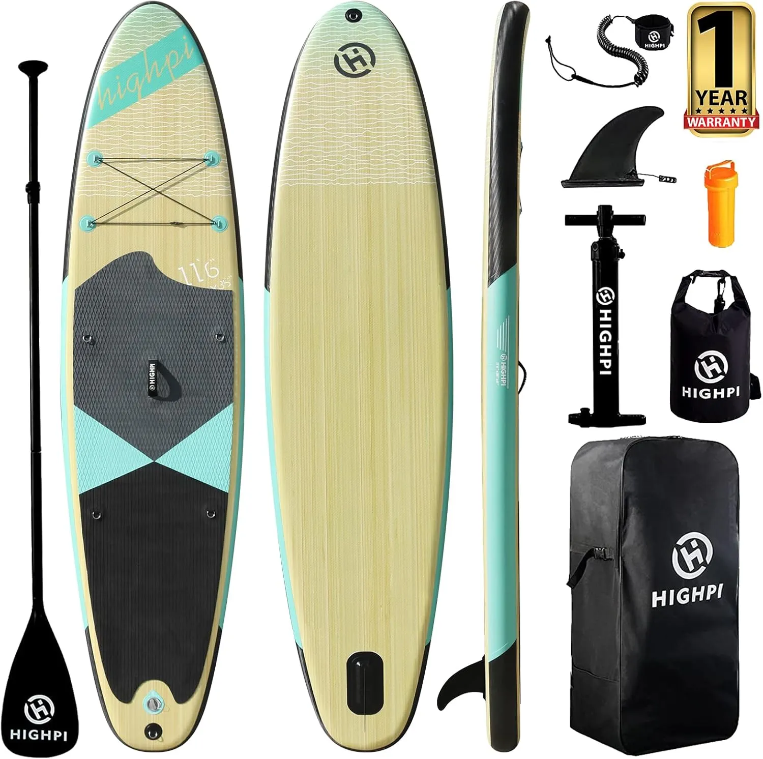 Highpi Inflatable Stand Up Paddle Board Premium SUP Accessories, Backpack, Wide Stance, Surf Control, Non-Slip Deck, Leash, Paddle and Pump, Standing Boat for Youth and Adult