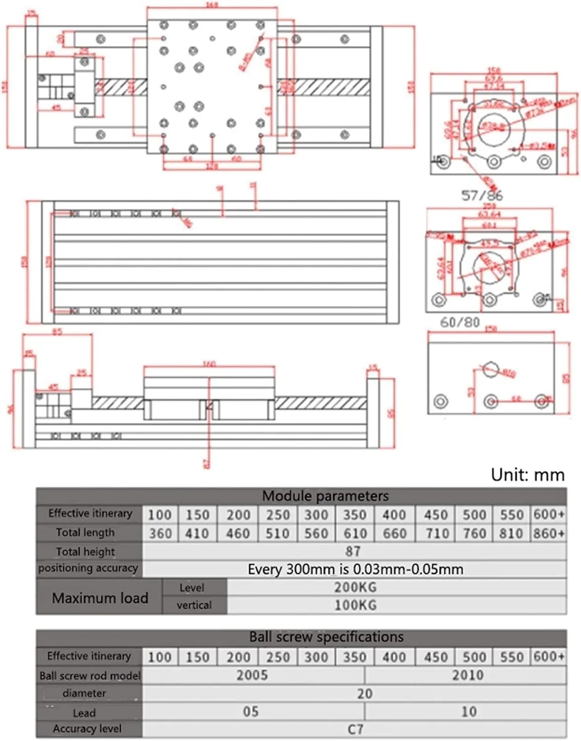 Hinge, Linear Guide GBX Series, 150 Heavy-Duty Double-Track Precision Ball Screw Slide Table Linear 20 Square Track CNC Module(86-4.5nm)