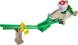 Hot Wheels Mario Kart Track Set & Toy Car, Piranha Plant Slide Playset with First-Appearance Yoshi Kart Vehicle & Gravity Launcher