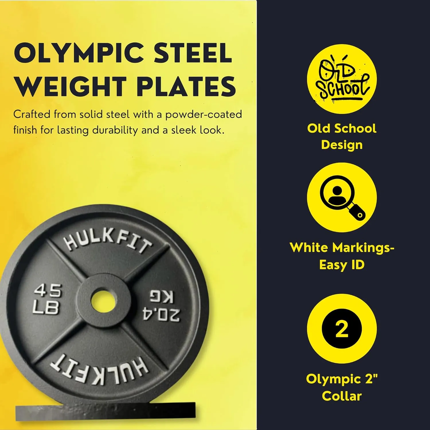 HulkFit 2-inch Olympic Steel Weight Plate with Anti-Rust Finish for Barbells & Plate Only Strength Training - Black