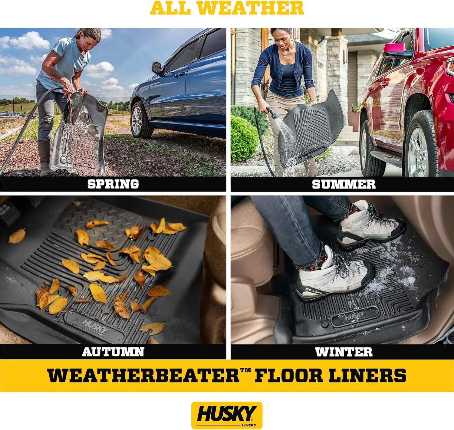 Husky Liners Weatherbeater Floor Mats | Fits 2013 - 2019 Ford Escape; 2013 - 2018 Ford C-Max | Front & 2nd Row, 3-pc Black - 99741