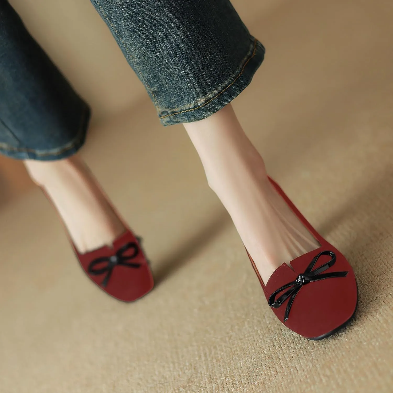 iadore Women Fashion High Chunky Heel Shoes Retro Suede Bowknot Slip on Round Toe Comfortable Dress Pumps Size 5-12 US