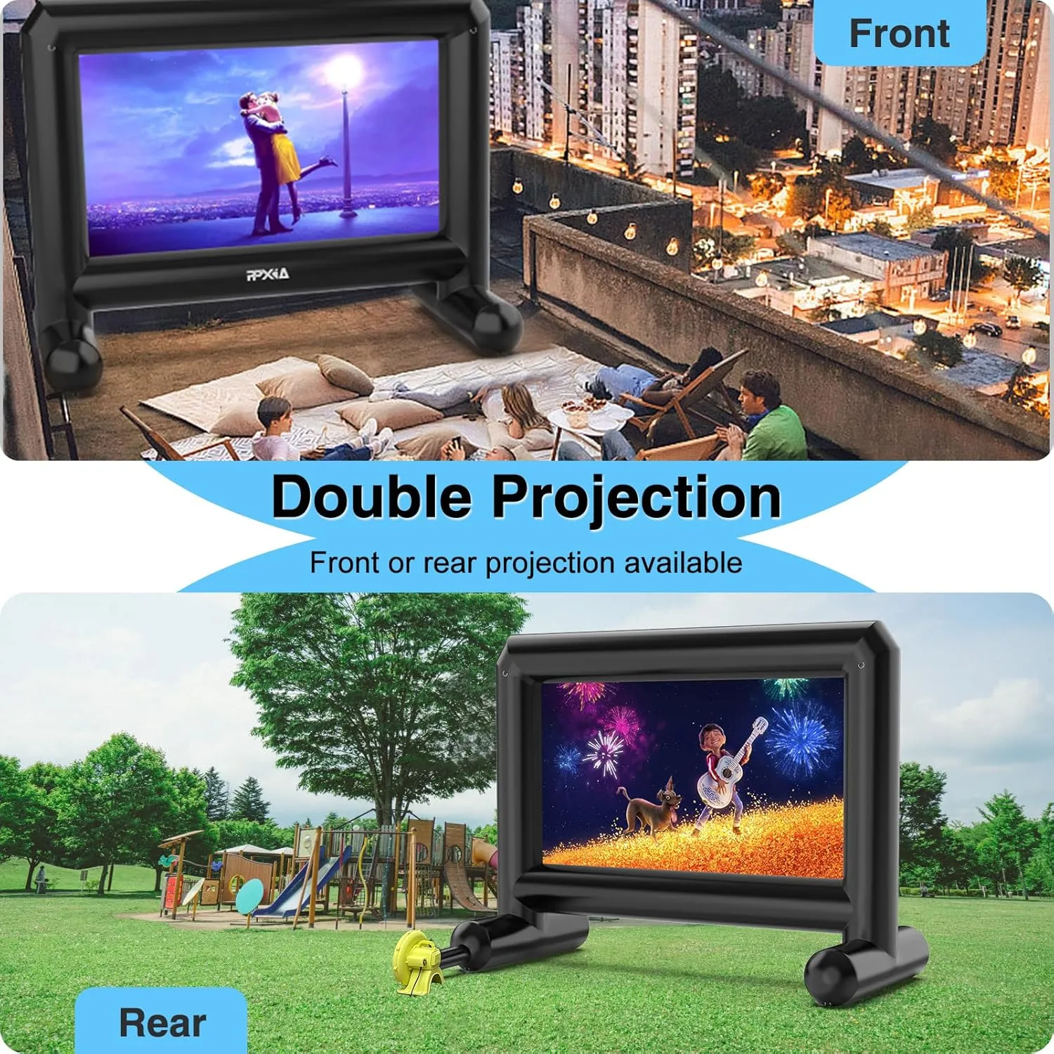 Inflatable Projector Screen for Outside 15ft Blow Up Movie Screen Outdoor with Air Blower, Easy Set Up Inflatable TV Home Theather for Backyards Movie Nights Party Fun, Support Front Rear Projection