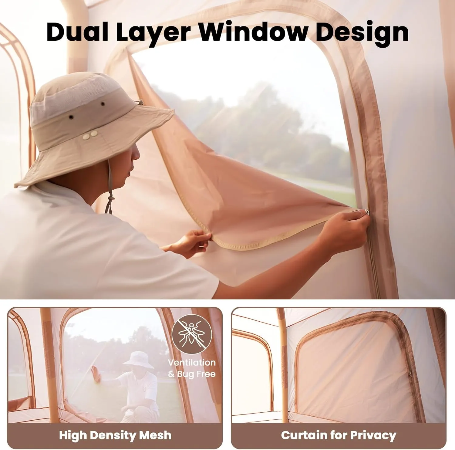 Inflatable Tents for Camping, Blow Up Tent with Hand Pump, Easy Setup Inflatable Hot Tent with Stove Jack, Waterproof Oxford Air Glamping Tents for Camping Adult 4-6 Person