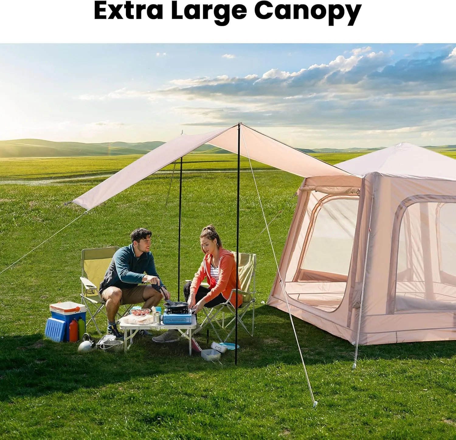 Inflatable Tents for Camping, Blow Up Tent with Hand Pump, Easy Setup Inflatable Hot Tent with Stove Jack, Waterproof Oxford Air Glamping Tents for Camping Adult 4-6 Person