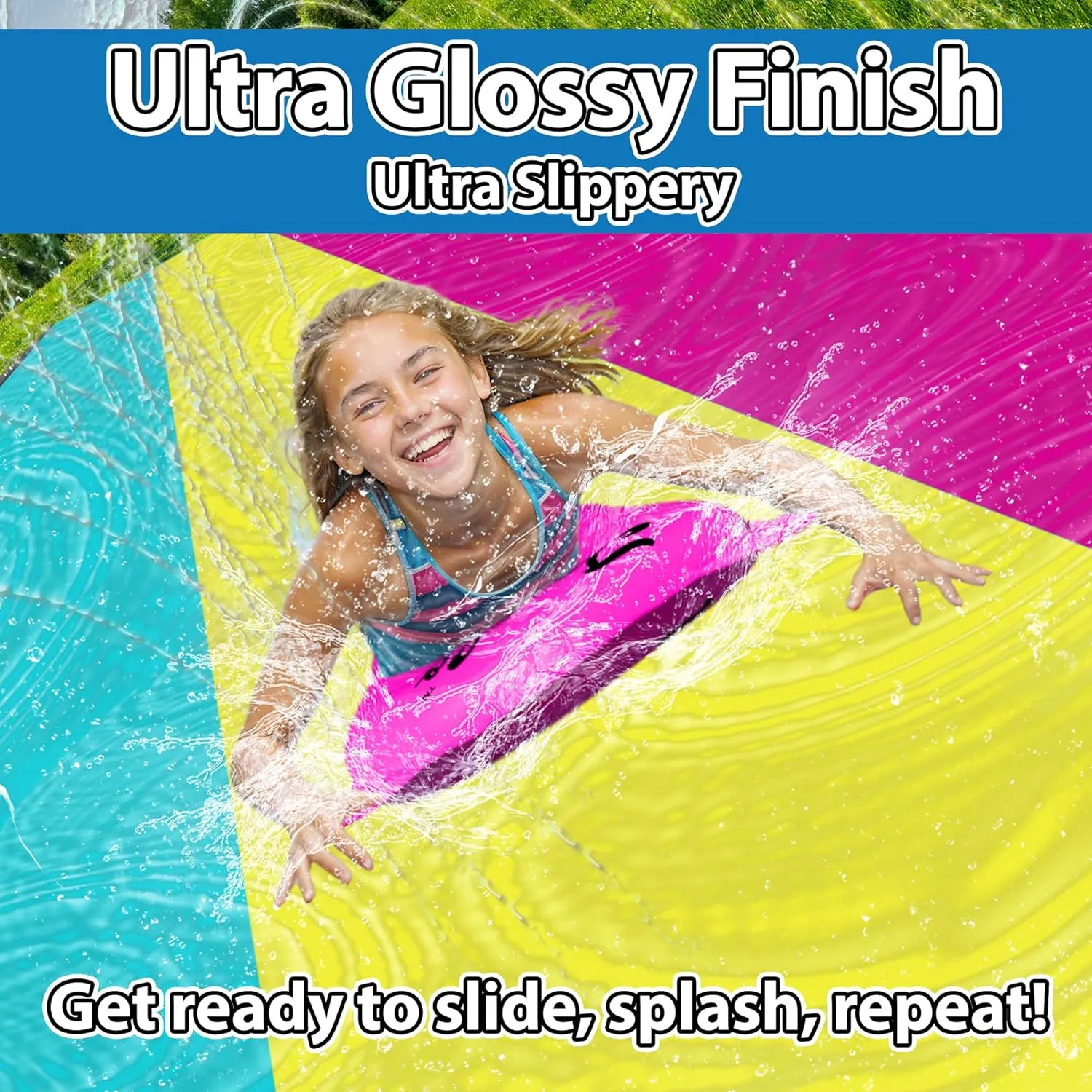JAMBO 20Ft Premium Slip Splash and Slide with 3 Bodyboards, Heavy Duty Water Slide- Advanced 3-Way Water Sprinkler System, Backyard Waterslide Outdoor Water Toys n Slides for Kids Splash Pad