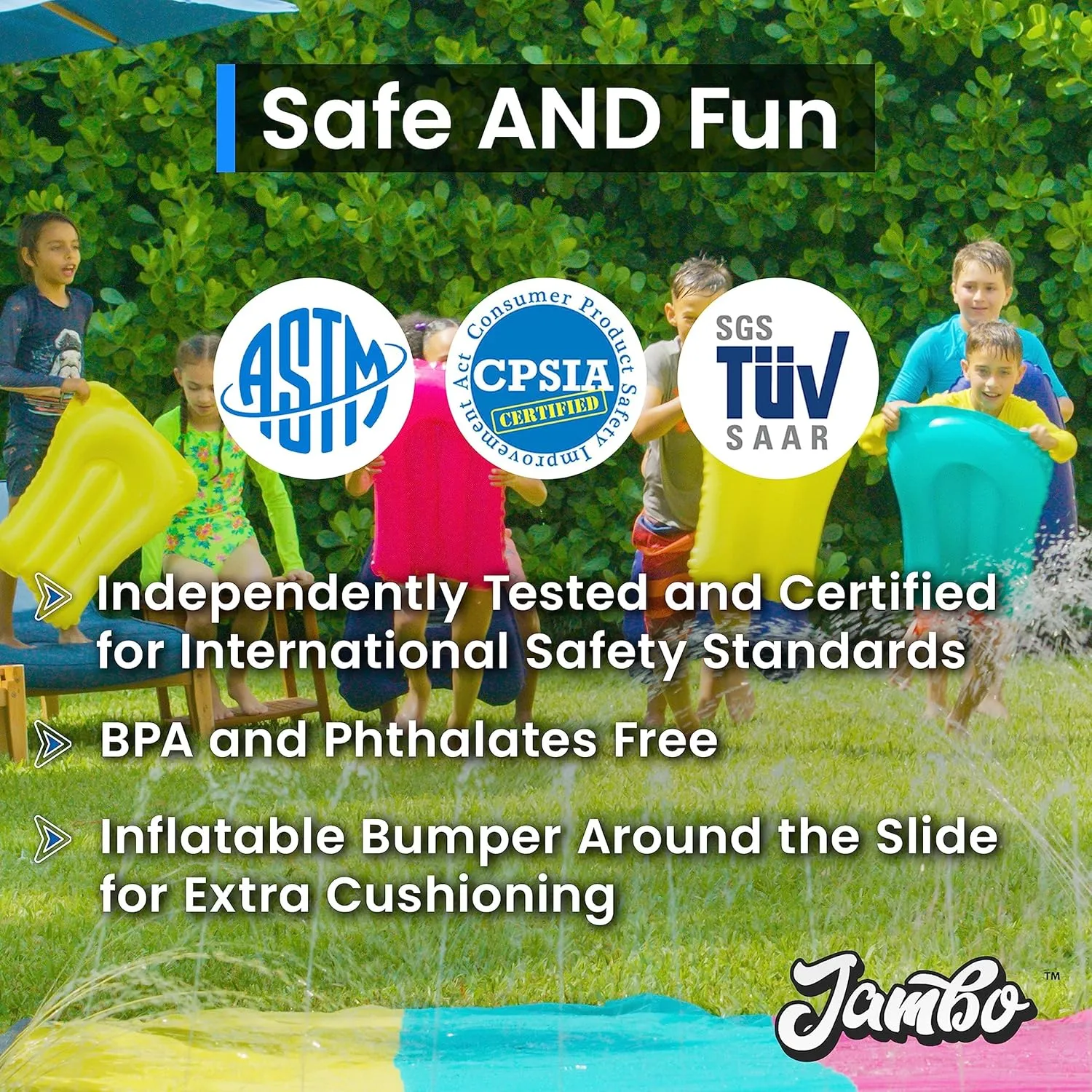 JAMBO 20Ft Premium Slip Splash and Slide with 3 Bodyboards, Heavy Duty Water Slide- Advanced 3-Way Water Sprinkler System, Backyard Waterslide Outdoor Water Toys n Slides for Kids Splash Pad