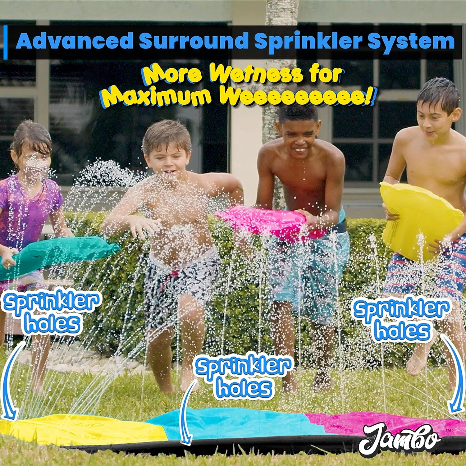 JAMBO 20Ft Premium Slip Splash and Slide with 3 Bodyboards, Heavy Duty Water Slide- Advanced 3-Way Water Sprinkler System, Backyard Waterslide Outdoor Water Toys n Slides for Kids Splash Pad