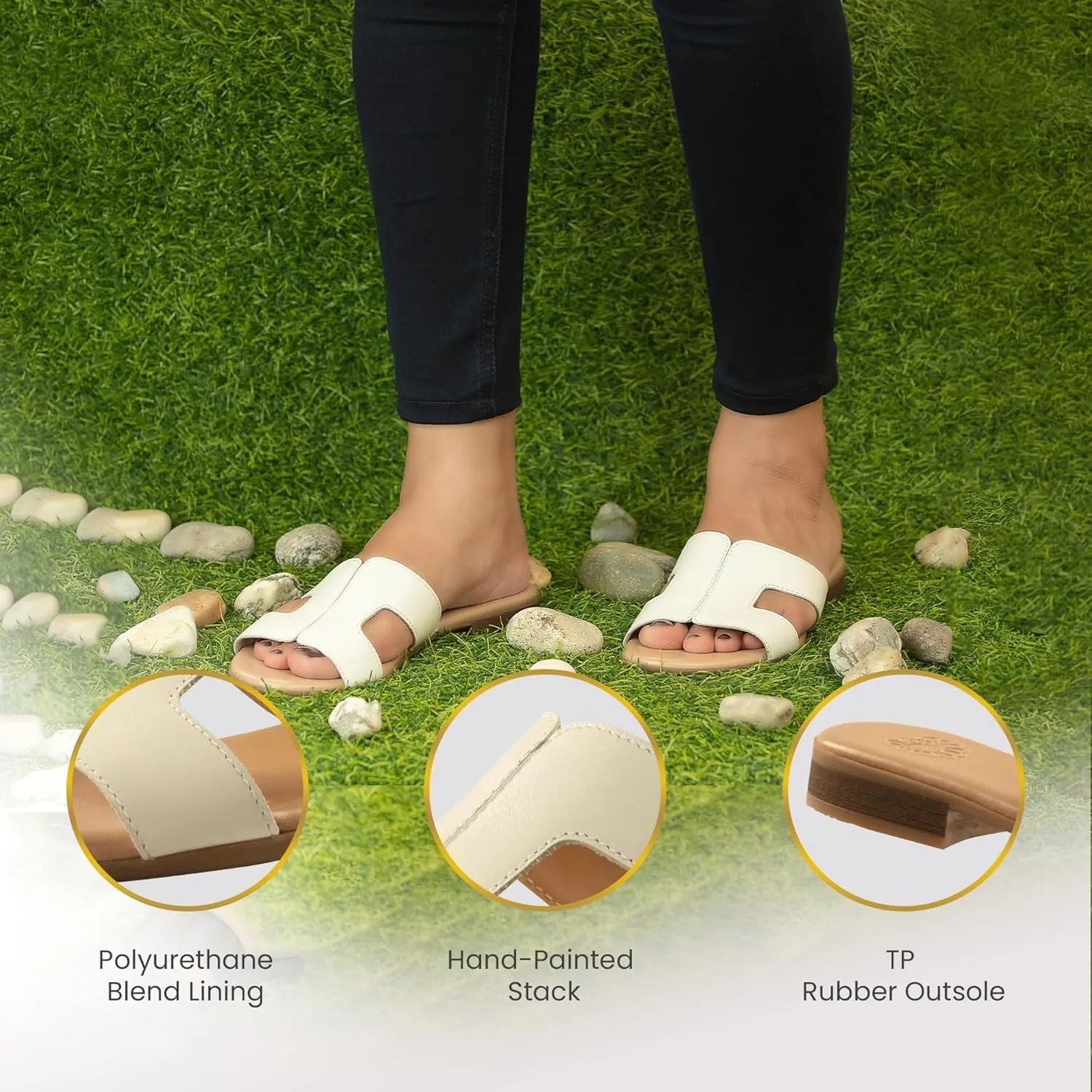 JATAREA Women Slip-On Flat Sandals | Softy Leather, Open-Toe Summer Outdoor Sandals - Chonchola