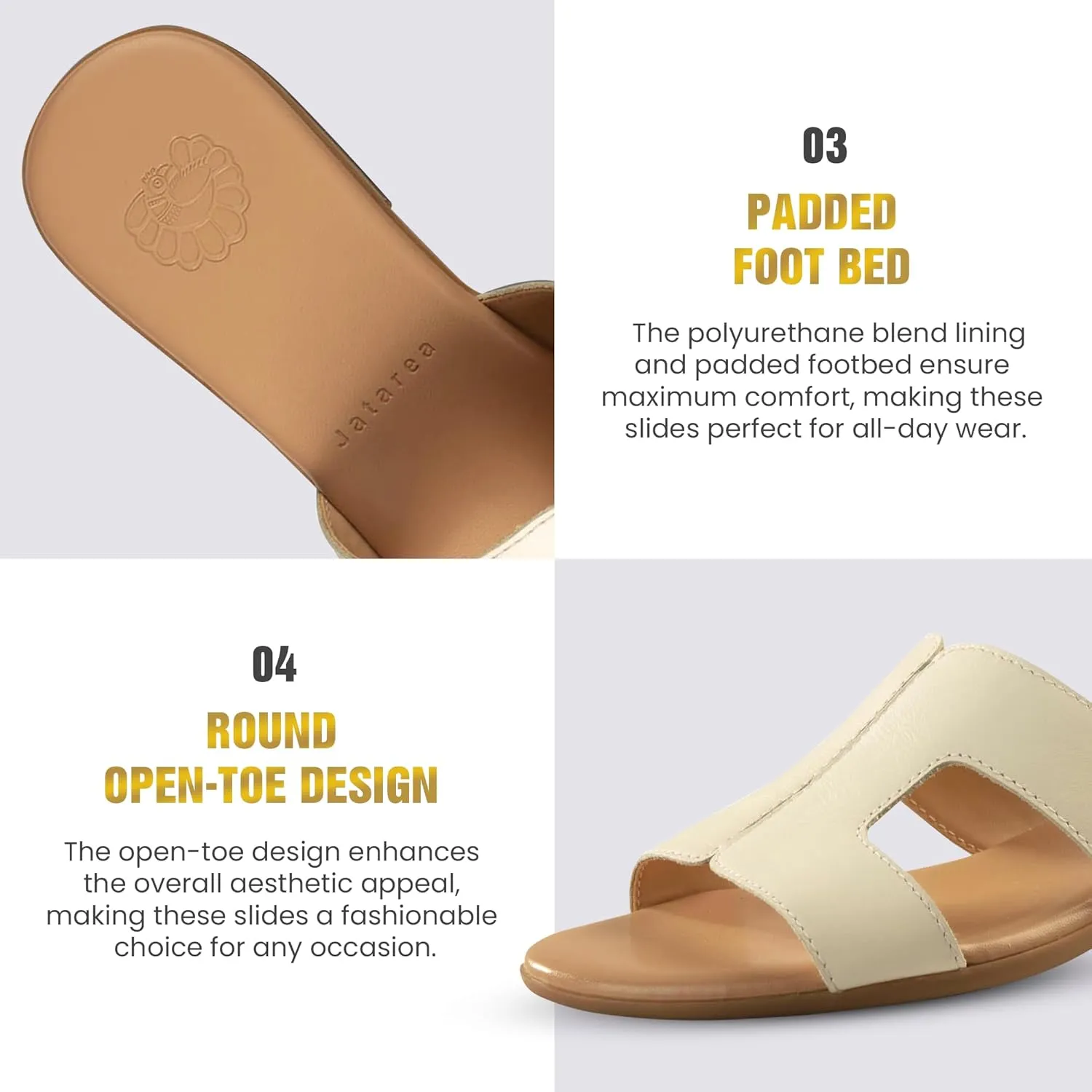 JATAREA Women Slip-On Flat Sandals | Softy Leather, Open-Toe Summer Outdoor Sandals - Chonchola