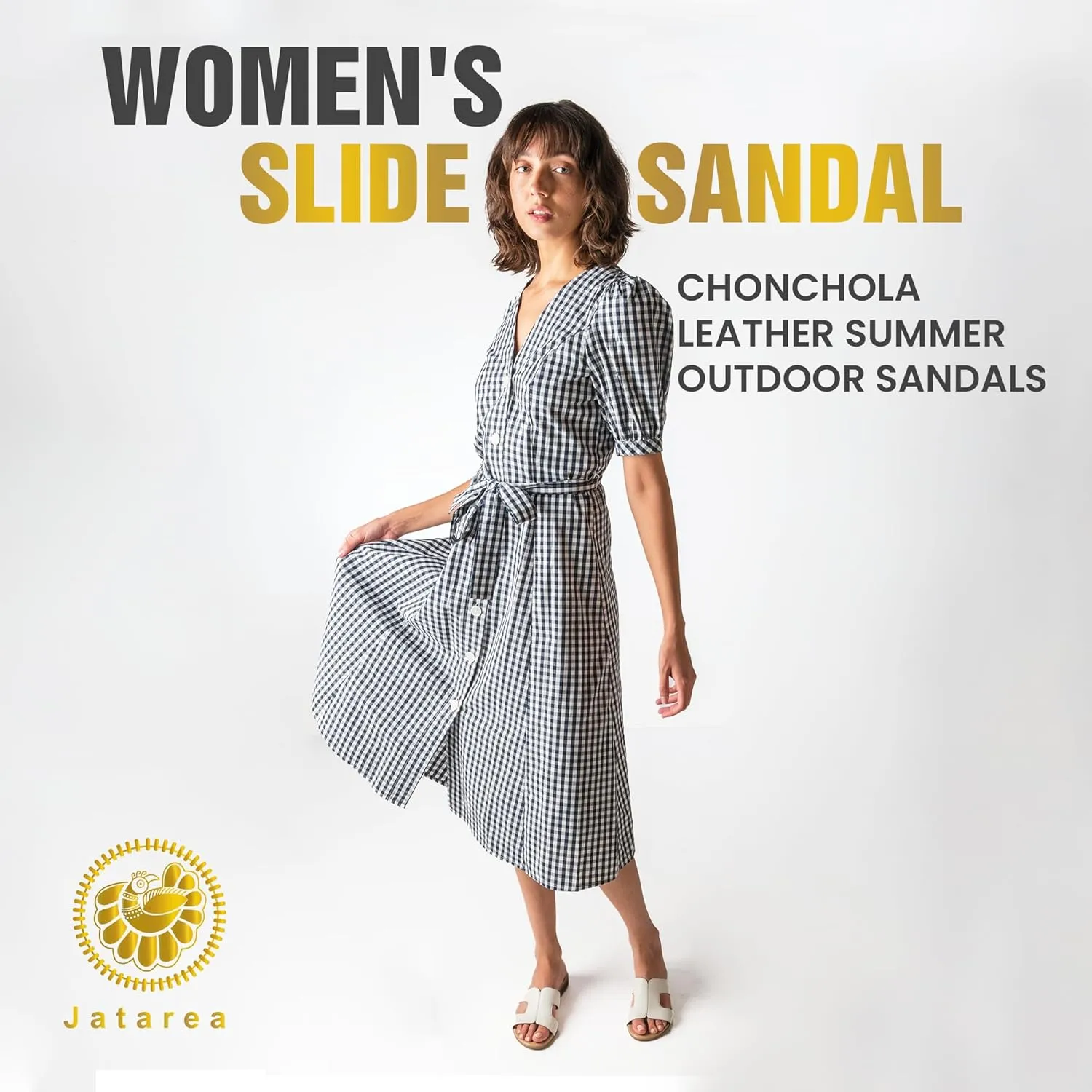 JATAREA Women Slip-On Flat Sandals | Softy Leather, Open-Toe Summer Outdoor Sandals - Chonchola