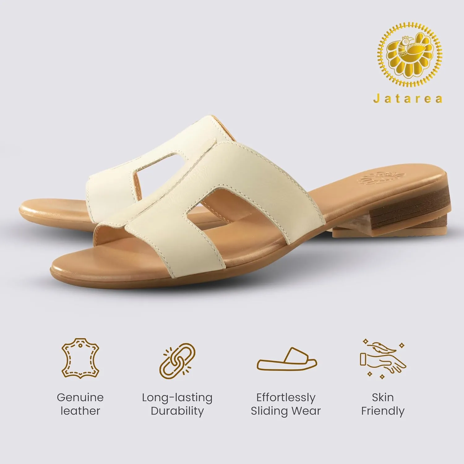 JATAREA Women Slip-On Flat Sandals | Softy Leather, Open-Toe Summer Outdoor Sandals - Chonchola