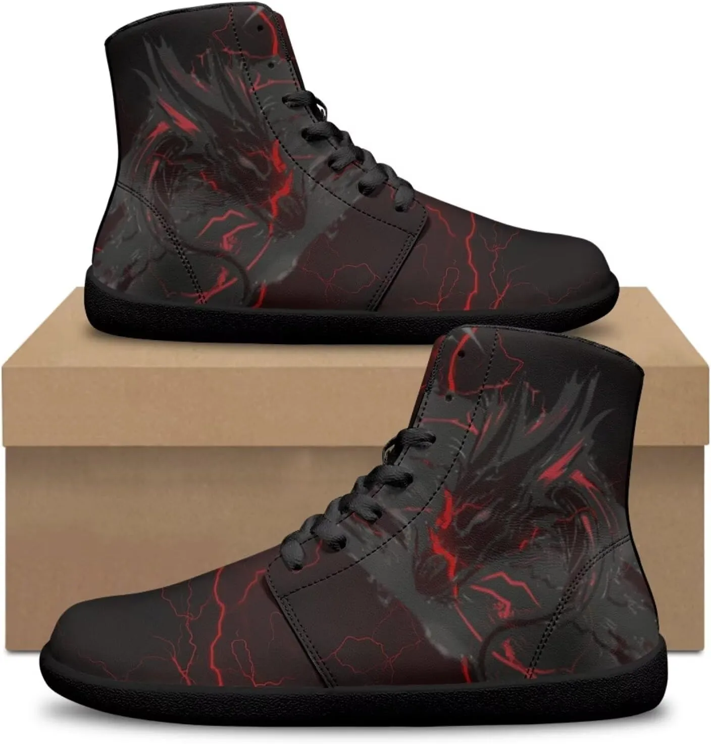 Jeiento Mens High Top Shoes Wide Width Dragon Pattern Barefoot Shoes Casual Walking Shoes