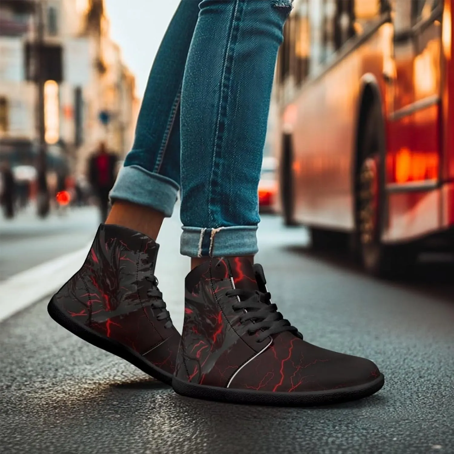 Jeiento Mens High Top Shoes Wide Width Dragon Pattern Barefoot Shoes Casual Walking Shoes