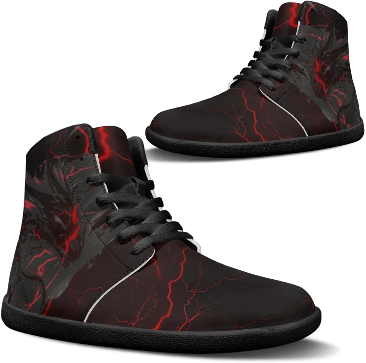 Jeiento Mens High Top Shoes Wide Width Dragon Pattern Barefoot Shoes Casual Walking Shoes