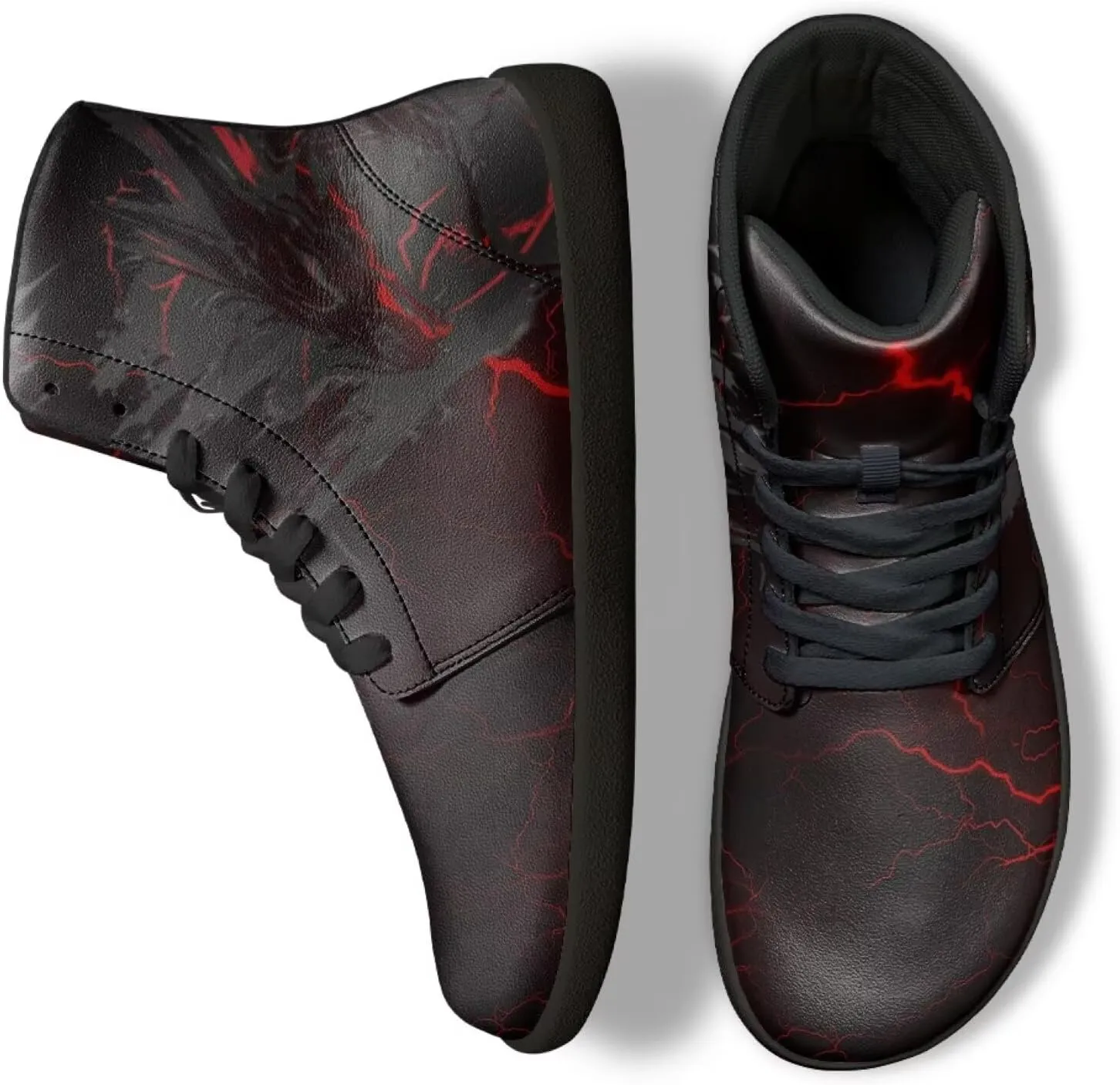 Jeiento Mens High Top Shoes Wide Width Dragon Pattern Barefoot Shoes Casual Walking Shoes