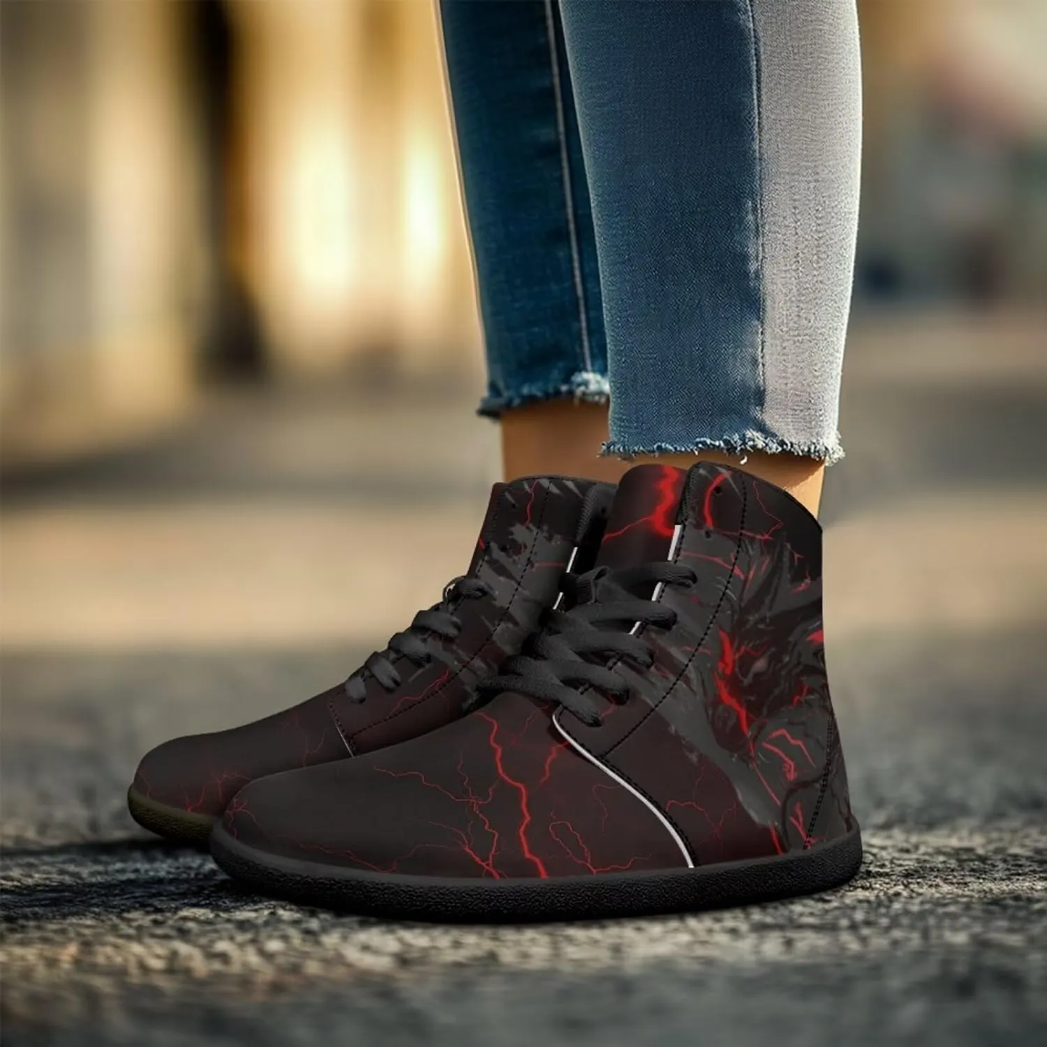 Jeiento Mens High Top Shoes Wide Width Dragon Pattern Barefoot Shoes Casual Walking Shoes